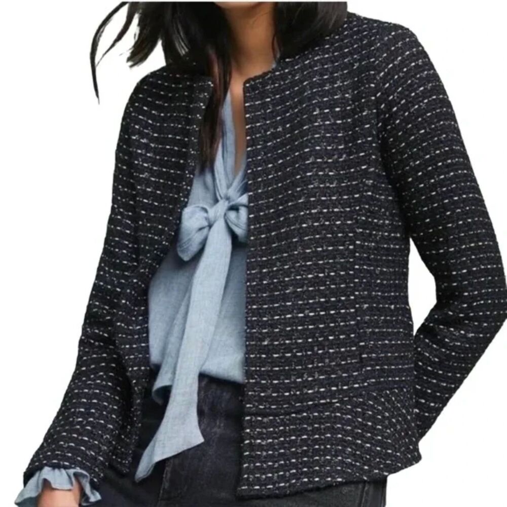 Dolan x Anthropologie Metallic Tweed Peplum Black Motif Blazer Jacket Small
